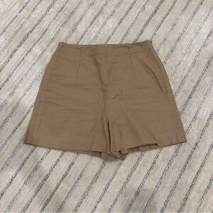 Sezane Tan Cotton linen Blend shorts